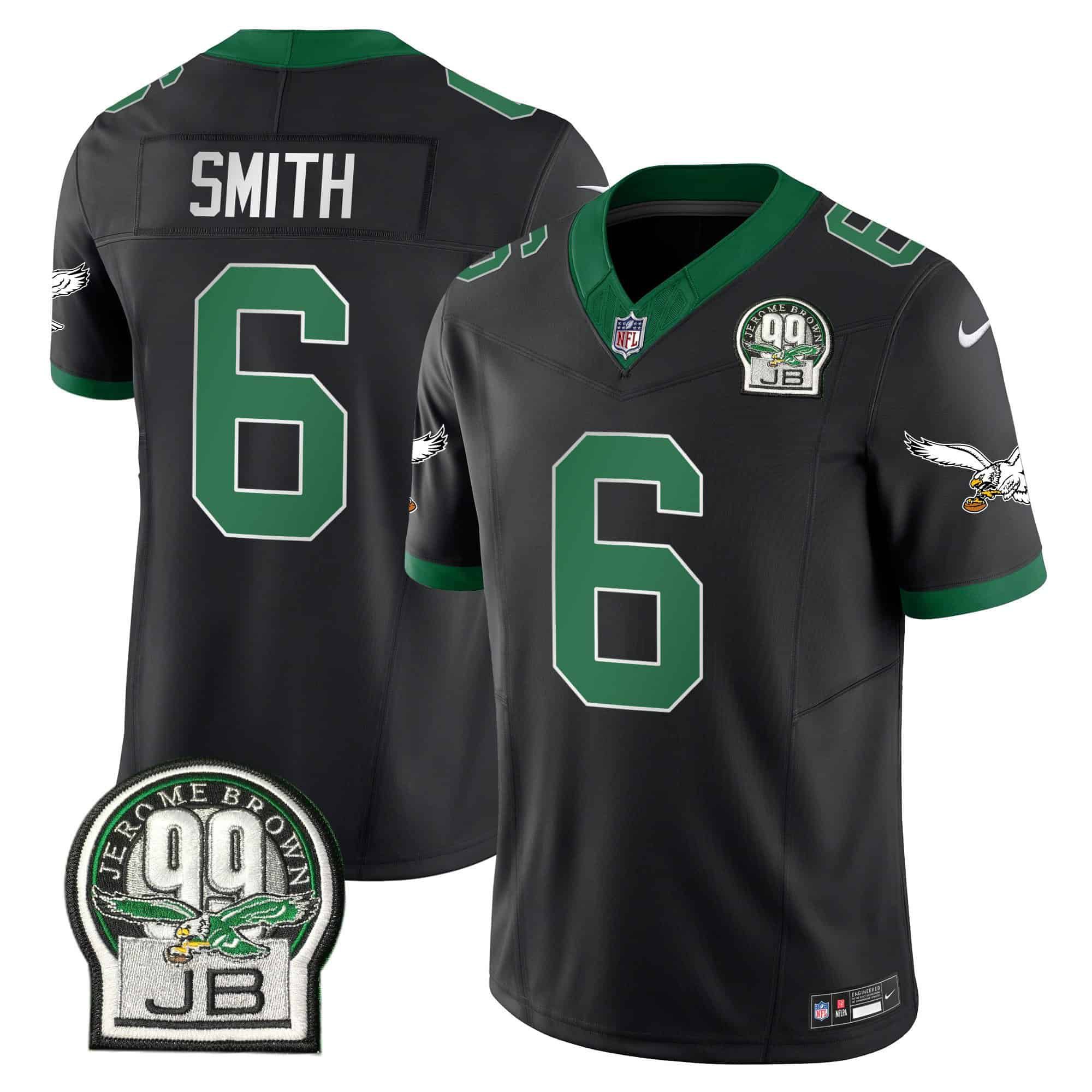 Men Philadelphia Eagles #6 Smith Black 2024 Nike Jerome Brown Patch Alternate Limited NFL Jersey style 1